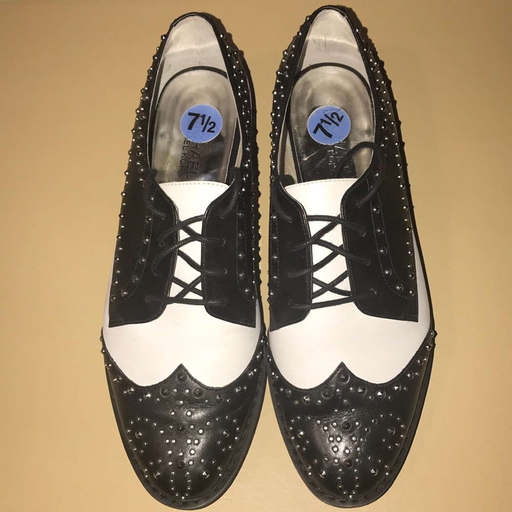 Black & White Studded Wingtip Oxfords - Women